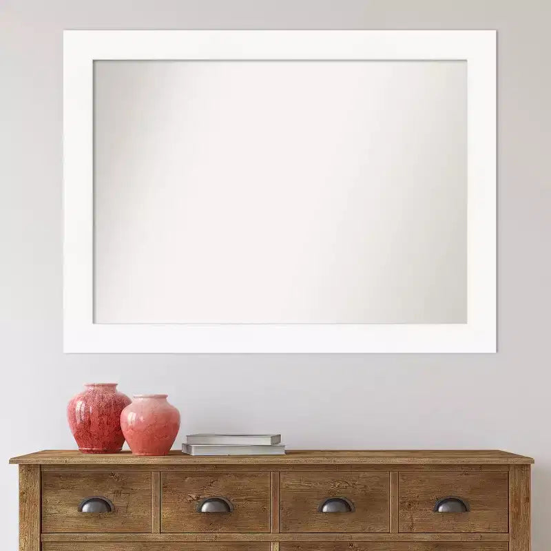 44" x 33" Non-Beveled Cabinet White Wall Mirror - Amanti Art: Modern Rectangle, Includes Mounting Hardware