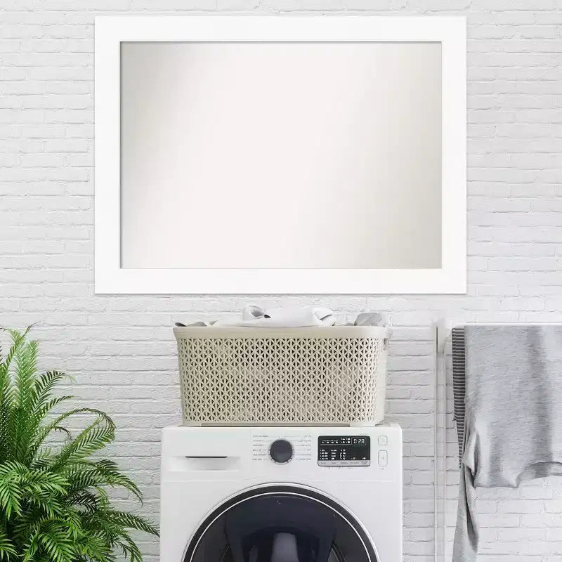44" x 33" Non-Beveled Cabinet White Wall Mirror - Amanti Art: Modern Rectangle, Includes Mounting Hardware
