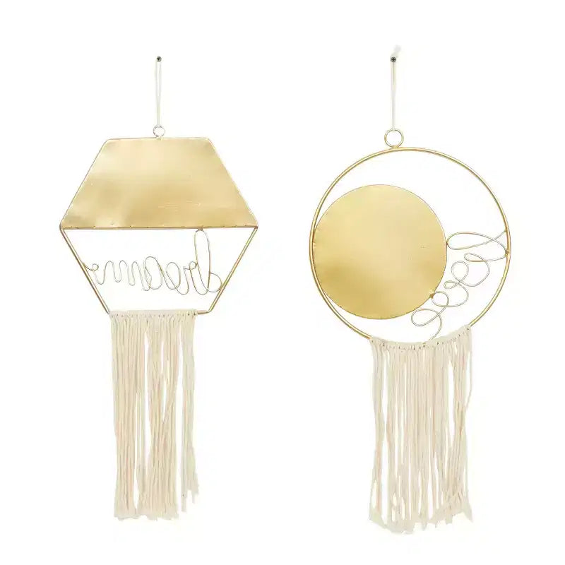 Olivia & May Metal Handmade Dream Love Room Wall Mirror with Fringe Tassels Set of 2 Gold
