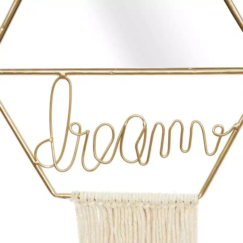 Olivia & May Metal Handmade Dream Love Room Wall Mirror with Fringe Tassels Set of 2 Gold