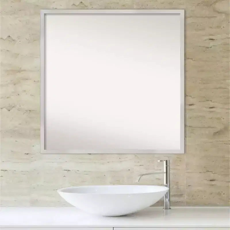 28" x 28" Svelte Silver Wood Wall Mirror by Amanti Art: Modern Square, Includes Mounting Hardware