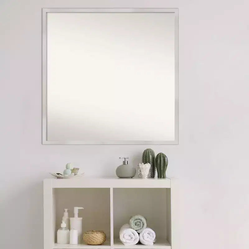 28" x 28" Svelte Silver Wood Wall Mirror by Amanti Art: Modern Square, Includes Mounting Hardware