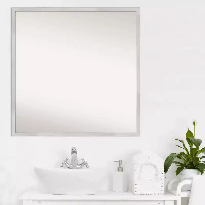 28" x 28" Svelte Silver Wood Wall Mirror by Amanti Art: Modern Square, Includes Mounting Hardware