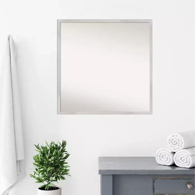 28" x 28" Svelte Silver Wood Wall Mirror by Amanti Art: Modern Square, Includes Mounting Hardware