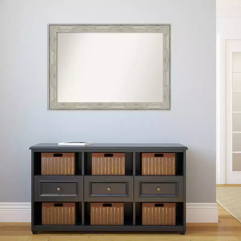 41" x 29" Non-Beveled Crackled Metallic Wall Mirror - Amanti Art: Modern Rectangle, Includes Mounting Hardware