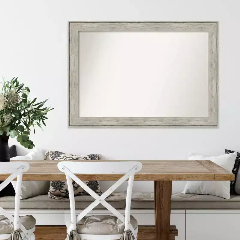 41" x 29" Non-Beveled Crackled Metallic Wall Mirror - Amanti Art: Modern Rectangle, Includes Mounting Hardware
