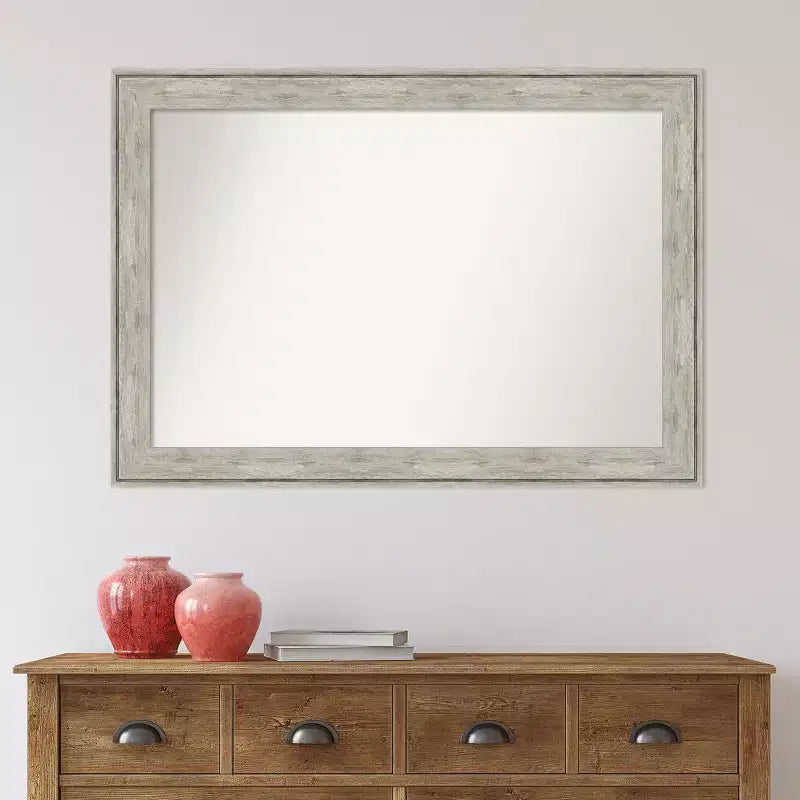 41" x 29" Non-Beveled Crackled Metallic Wall Mirror - Amanti Art: Modern Rectangle, Includes Mounting Hardware