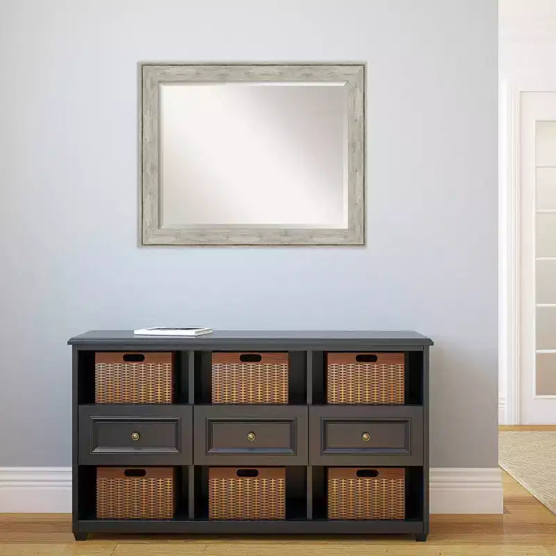 33"x27" Crackled Metallic Framed Wall Mirror Silver - Amanti Art: Modern Beveled, No Assembly Required