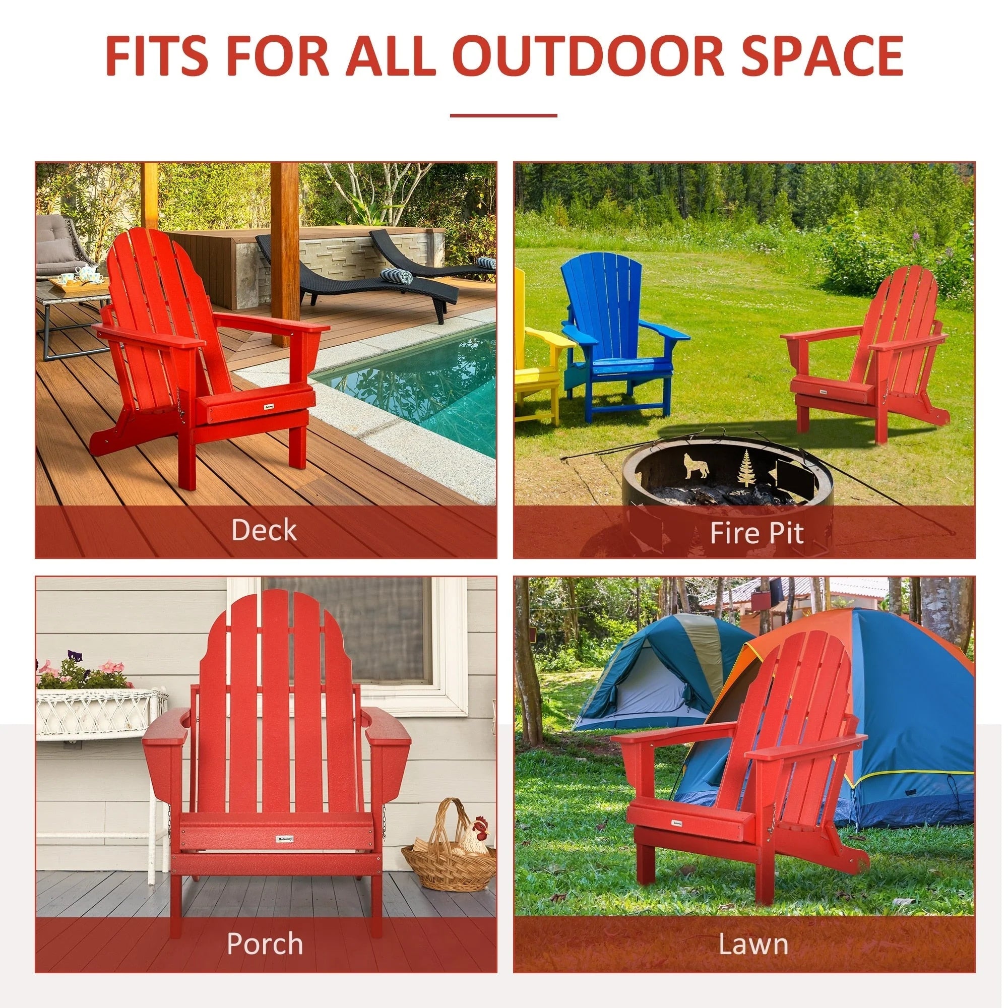Chaise Outsunny Adirondack Pliante, Chaises de Plage Longues en Plastique HDPE Tout Temps pour Patio, Terrasse et Mobilier de Jardin