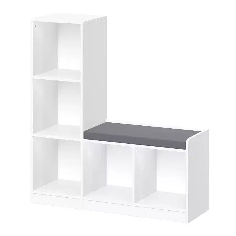 RiverRidge Kids' Bench with 5 Toy Cubby Storage Shelves and Cushioned Seat for Reading Nook and Playroom Storage Organization White