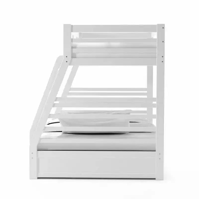 Twin Over Full Kids' Emma Bunk Bed Wire Brushed White - ioHOMES: Built-In Ladder & Guard Rails, Under Bed Storage