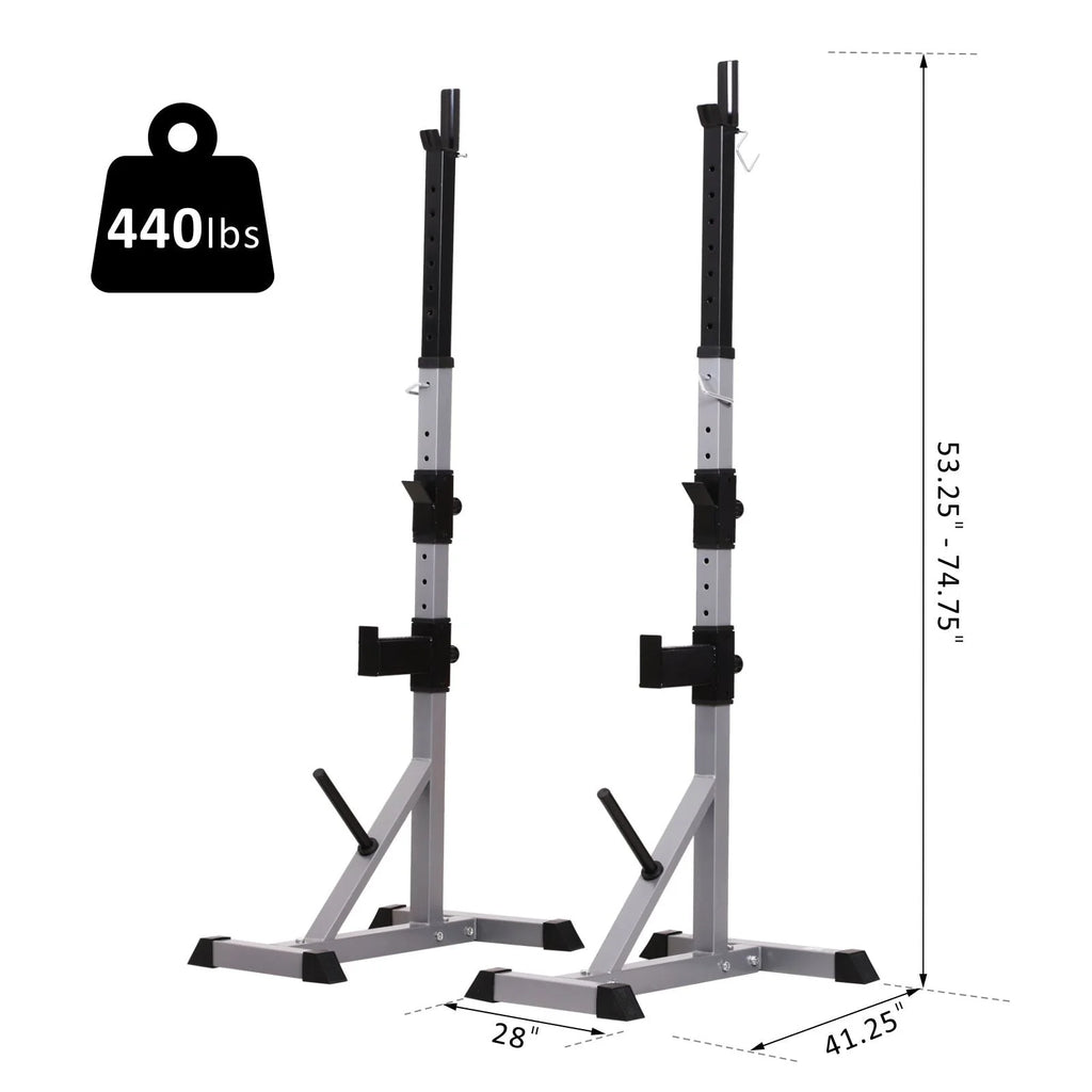 Soozier Rack à squat/banc de musculation en acier 2 pièces réglable en hauteur - N/A