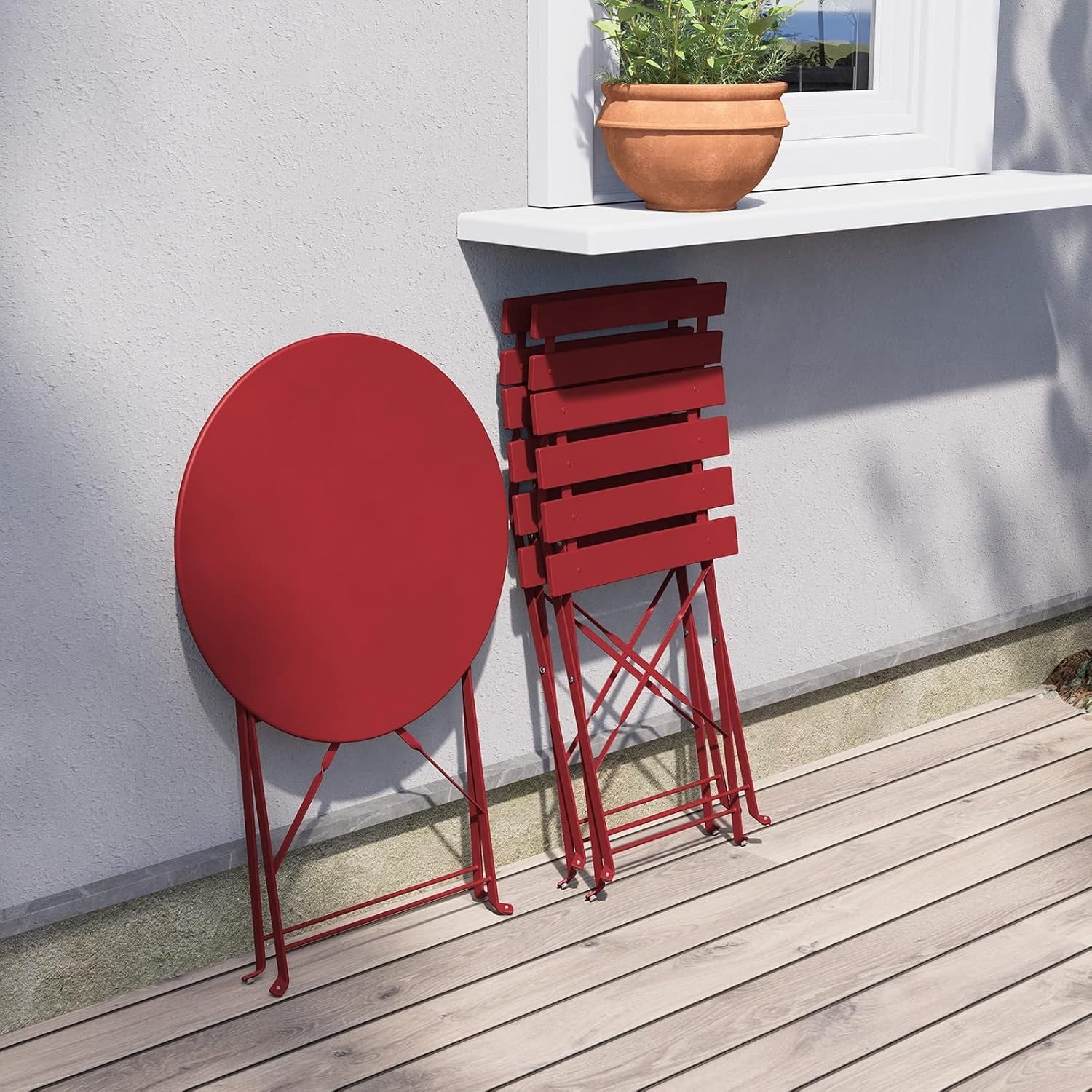 Ensemble bistrot pliant en métal 3 pièces, salon de conversation intérieur/extérieur résistant aux intempéries pour patio, cour, jardin