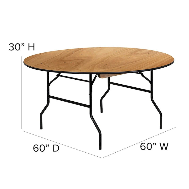 Table de banquet ronde pliante en bois de 60 pouces avec dessus fini