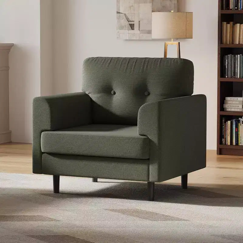 38 Wide Armrest Accent Chair, Linen Upholstered Reading & Lounge Chair for Living Room, Bedroom, Office, Reading Nook, Comfortable Single Sofa Chair