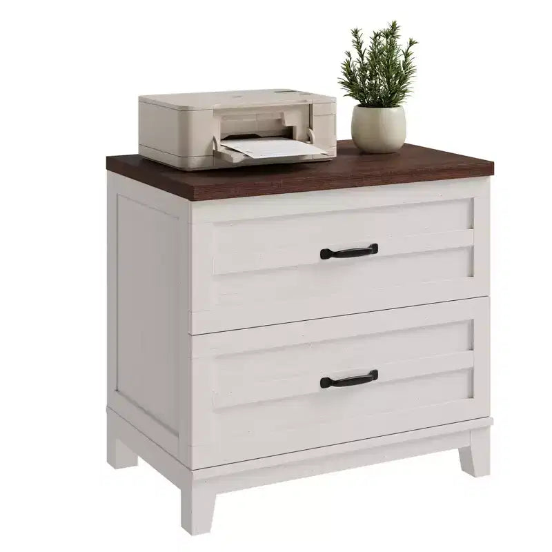 COZONY Farmhouse 2 Drawer File Cabinet, Lateral Wood Filing Cabinet for Letter Legal A4 Files, Rustic Brown White