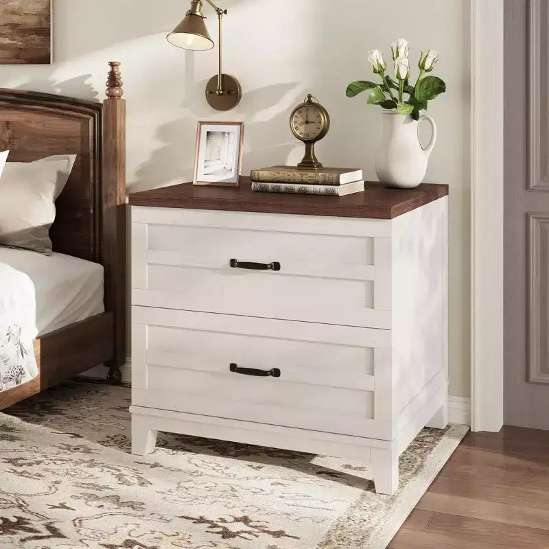 COZONY Farmhouse 2 Drawer File Cabinet, Lateral Wood Filing Cabinet for Letter Legal A4 Files, Rustic Brown White