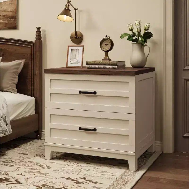 COZONY Farmhouse 2 Drawer File Cabinet, Lateral Wood Filing Cabinet for Letter Legal A4 Files, Rustic Brown White