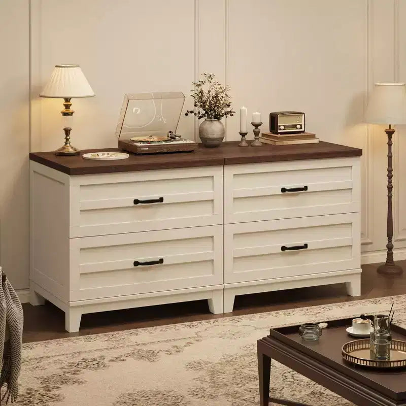 COZONY Farmhouse 2 Drawer File Cabinet, Lateral Wood Filing Cabinet for Letter Legal A4 Files, Rustic Brown White