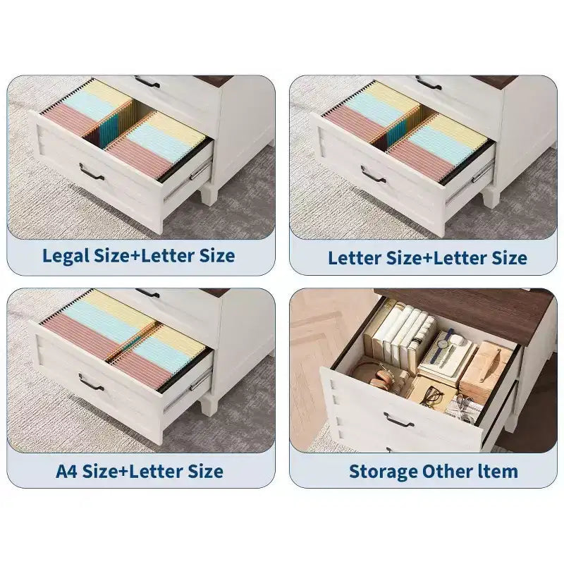 COZONY Farmhouse 2 Drawer File Cabinet, Lateral Wood Filing Cabinet for Letter Legal A4 Files, Rustic Brown White