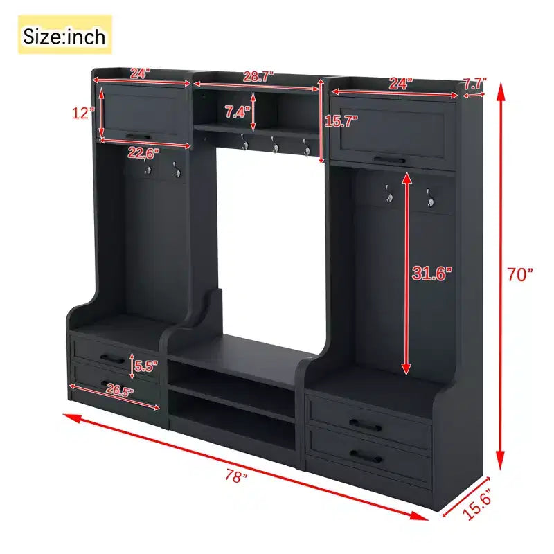 Entryway Hall Tree with Bench and Shoe Storage, 7 Hooks Coat Rack, Drawers, Cabinet, Detachable Multiple Functions Halltree