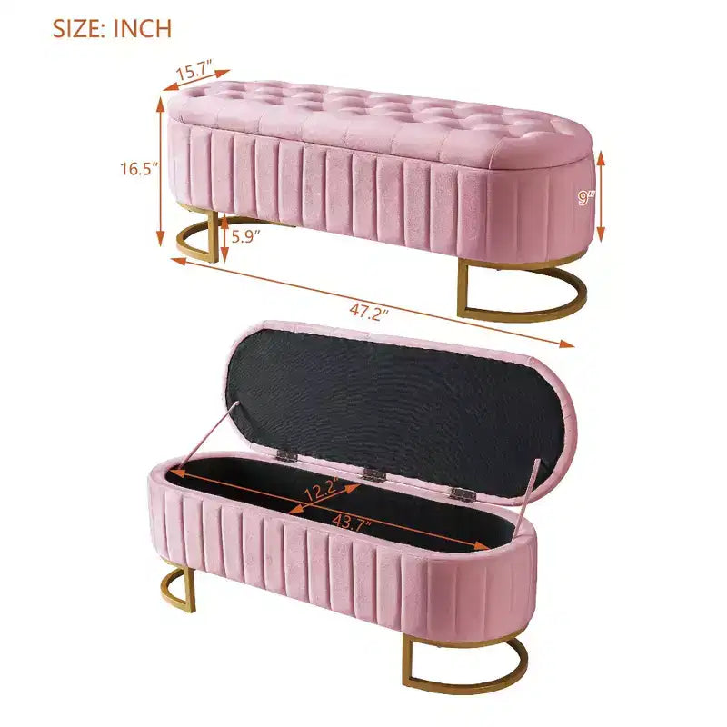 TUYOHW 47 Chic End of Bed Storage Ottoman Bench,Exquisite Velvet Bench with Gold Metal Legs,Accent Ottoman for Living Room,400lbs Capacity