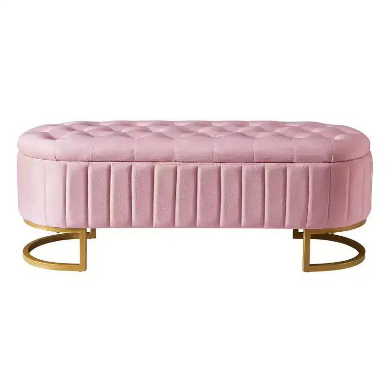 TUYOHW 47 Chic End of Bed Storage Ottoman Bench,Exquisite Velvet Bench with Gold Metal Legs,Accent Ottoman for Living Room,400lbs Capacity