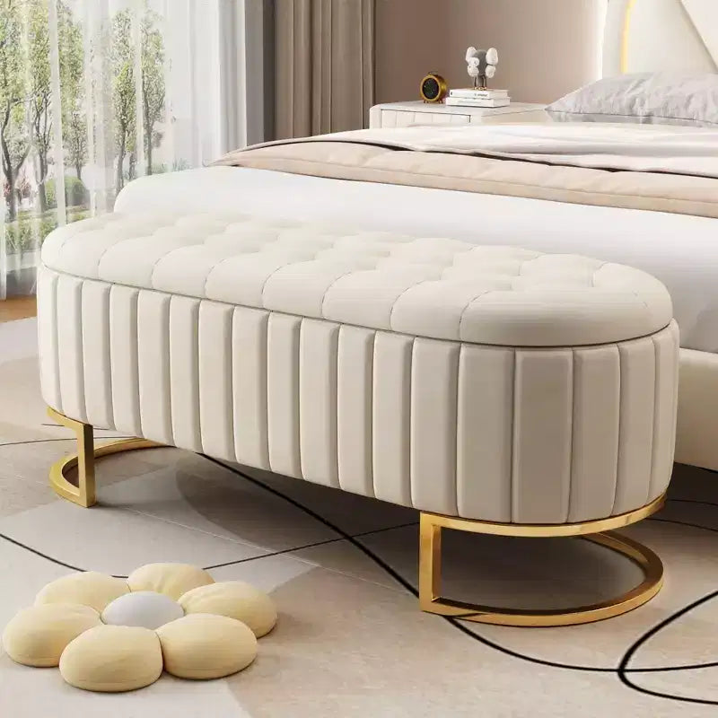 TUYOHW 47 Chic End of Bed Storage Ottoman Bench,Exquisite Velvet Bench with Gold Metal Legs,Accent Ottoman for Living Room,400lbs Capacity