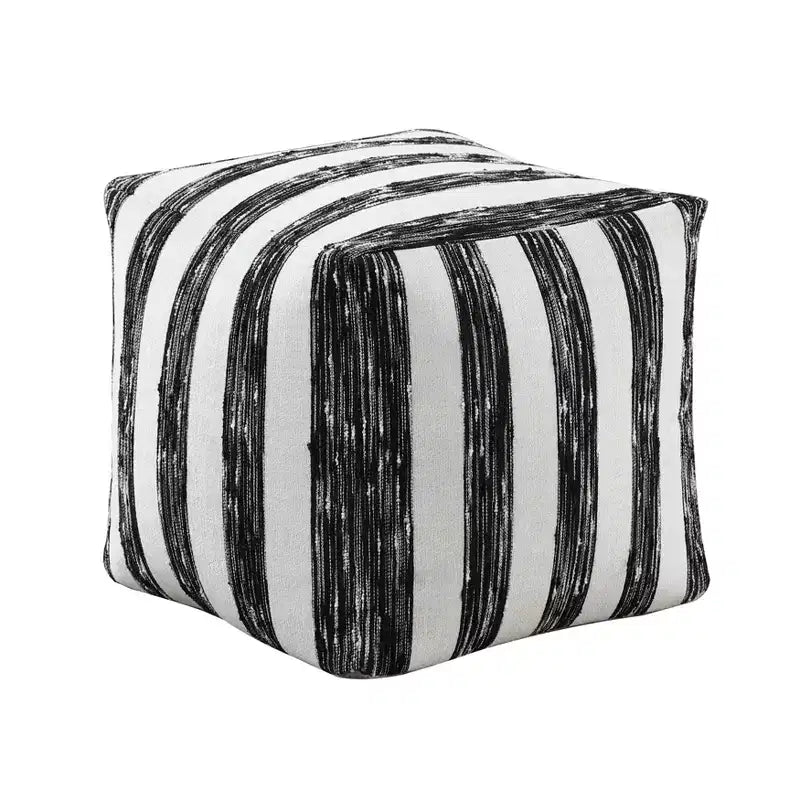 TUYOHW 16H Square Pouf Chic Jacquard Ottoman for Living Room,Footrest Stool Non-Slip Bean Bag Chair,300lbs Capacity,Zebra Stripes