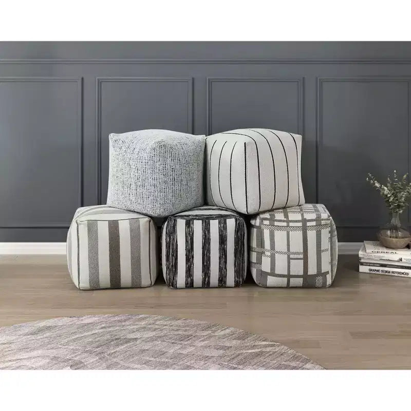 TUYOHW 16H Square Pouf Chic Jacquard Ottoman for Living Room,Footrest Stool Non-Slip Bean Bag Chair,300lbs Capacity,Zebra Stripes