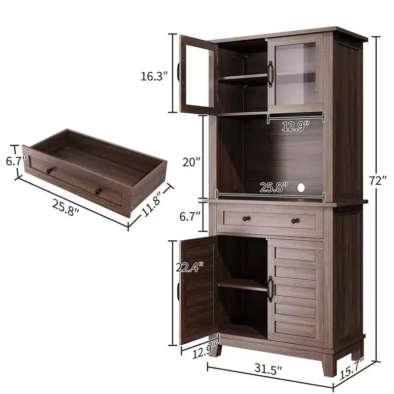 COZONY 72 Tall Kitchen Pantry Cabinet with Glass Doors & Drawer, Adjustable Shelves, Modern Bar & Storage Cabinet for Dining & Living Room