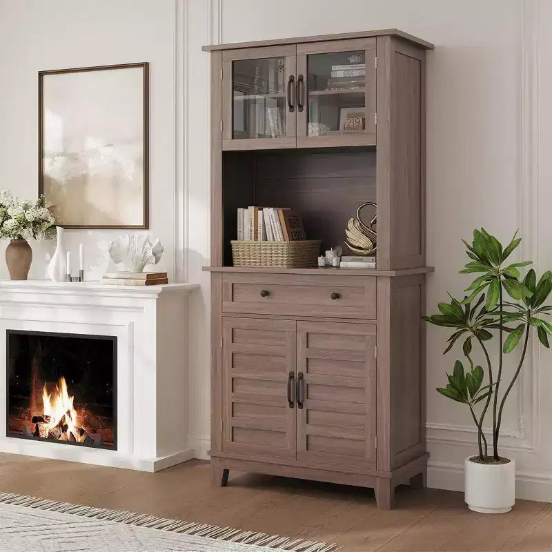 COZONY 72 Tall Kitchen Pantry Cabinet with Glass Doors & Drawer, Adjustable Shelves, Modern Bar & Storage Cabinet for Dining & Living Room