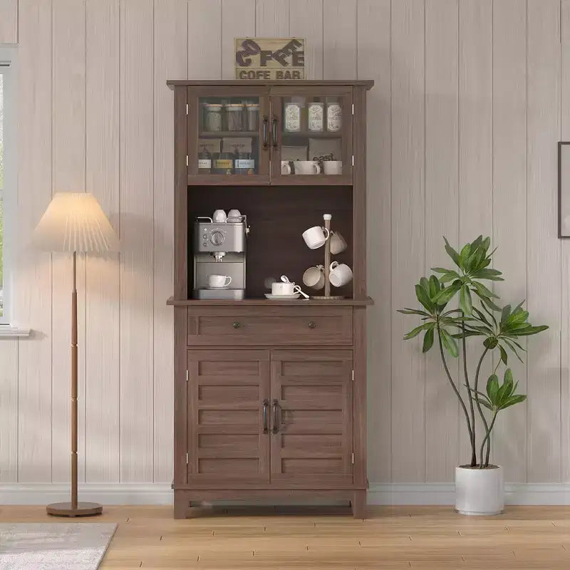 COZONY 72 Tall Kitchen Pantry Cabinet with Glass Doors & Drawer, Adjustable Shelves, Modern Bar & Storage Cabinet for Dining & Living Room
