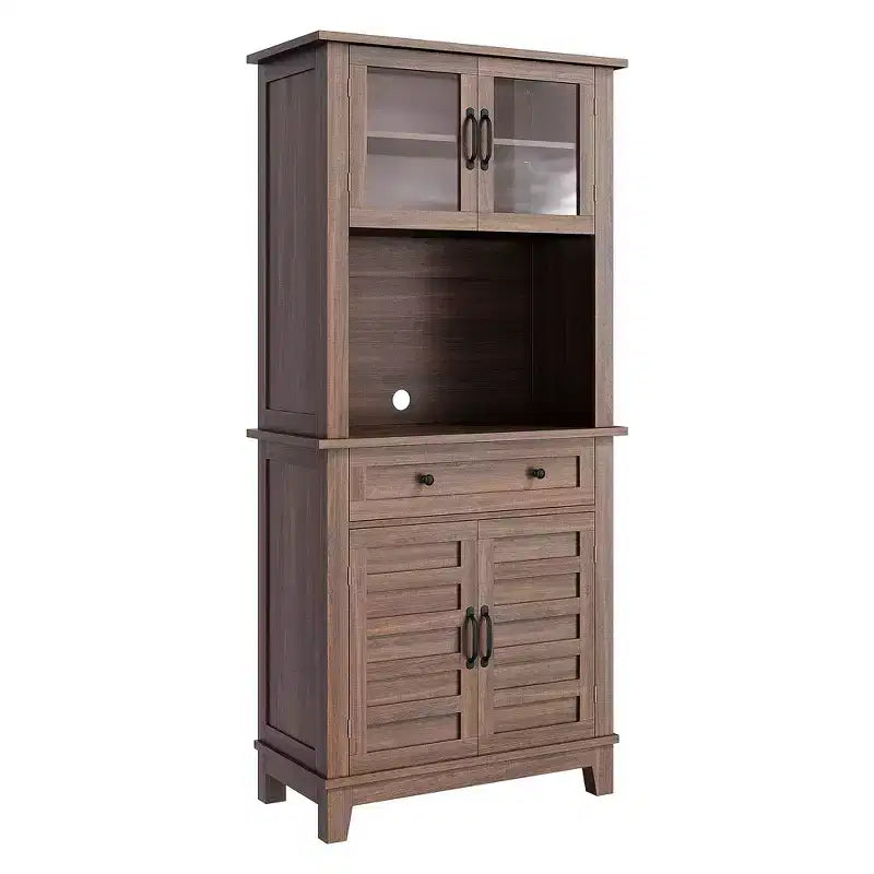 COZONY 72 Tall Kitchen Pantry Cabinet with Glass Doors & Drawer, Adjustable Shelves, Modern Bar & Storage Cabinet for Dining & Living Room
