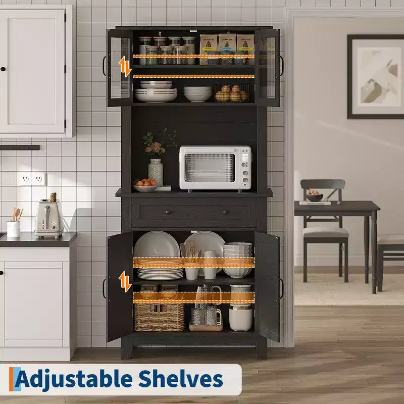 COZONY 72 Tall Kitchen Pantry Cabinet with Glass Doors & Drawer, Adjustable Shelves, Modern Bar & Storage Cabinet for Dining & Living Room