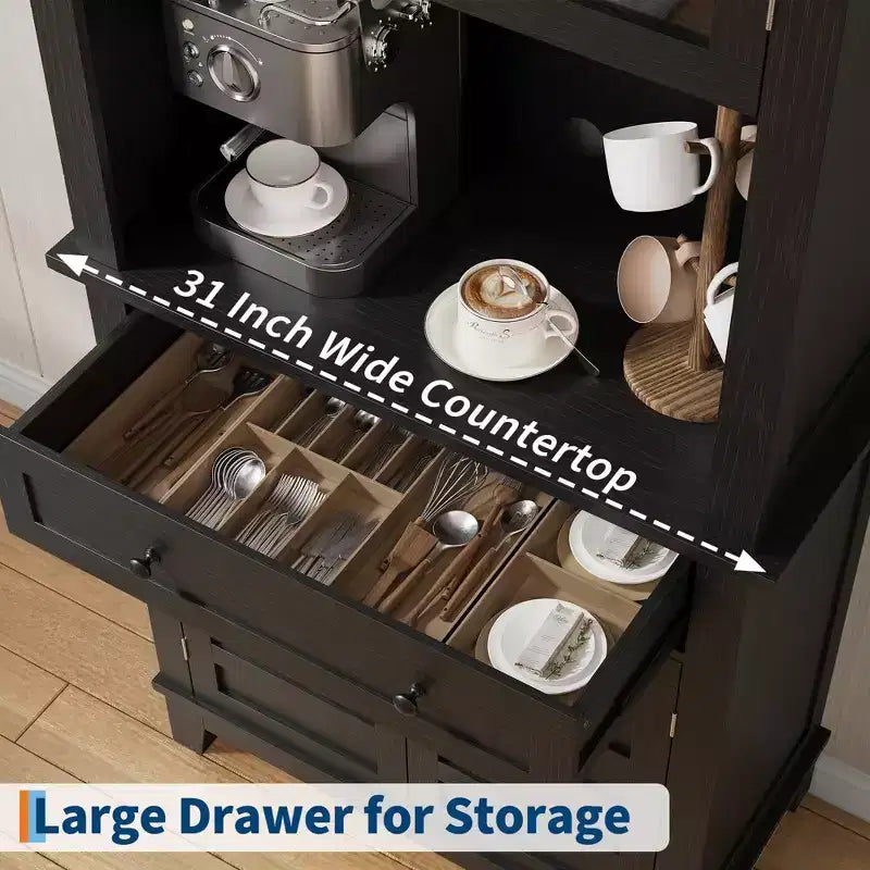 COZONY 72 Tall Kitchen Pantry Cabinet with Glass Doors & Drawer, Adjustable Shelves, Modern Bar & Storage Cabinet for Dining & Living Room