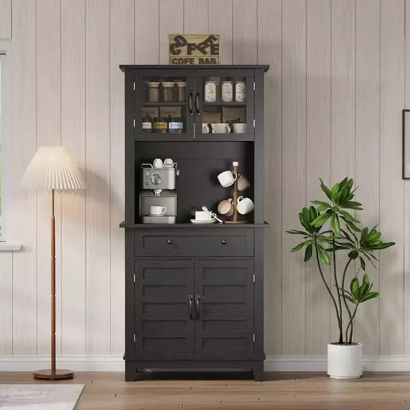 COZONY 72 Tall Kitchen Pantry Cabinet with Glass Doors & Drawer, Adjustable Shelves, Modern Bar & Storage Cabinet for Dining & Living Room
