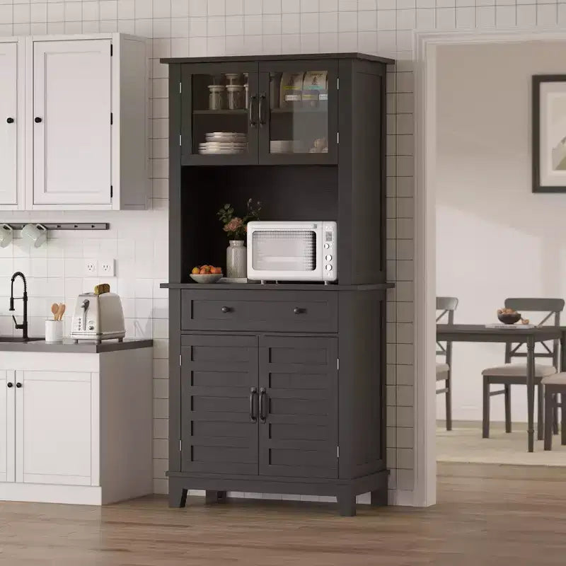 COZONY 72 Tall Kitchen Pantry Cabinet with Glass Doors & Drawer, Adjustable Shelves, Modern Bar & Storage Cabinet for Dining & Living Room