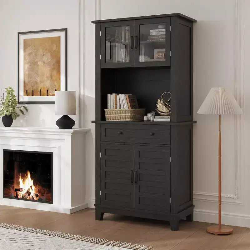 COZONY 72 Tall Kitchen Pantry Cabinet with Glass Doors & Drawer, Adjustable Shelves, Modern Bar & Storage Cabinet for Dining & Living Room