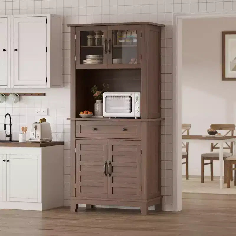 COZONY 72 Tall Kitchen Pantry Cabinet with Glass Doors & Drawer, Adjustable Shelves, Modern Bar & Storage Cabinet for Dining & Living Room