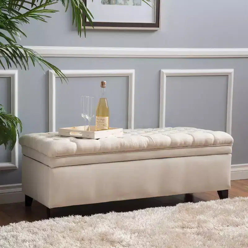Okak Elegent Entryway Bench with Large Storage Capacity, Storage Ottoman with Padding Seat, End Of Bed Bench for Living Room