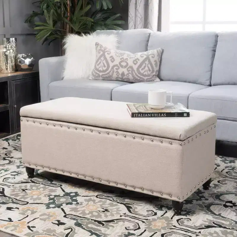 Okak Modern Storage Ottoman with Nail Trims Decorated, Bench with Ample Storage, End Of Bed Bench for Bedroom, Living Room