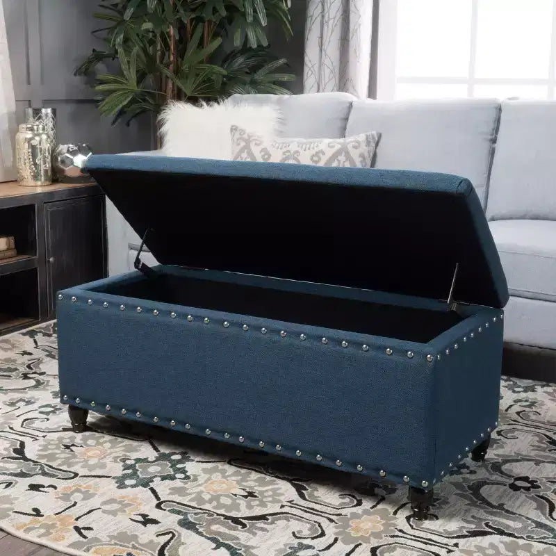 Okak Modern Storage Ottoman with Nail Trims Decorated, Bench with Ample Storage, End Of Bed Bench for Bedroom, Living Room