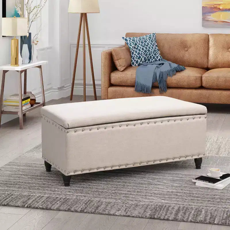 Okak Modern Storage Ottoman with Nail Trims Decorated, Bench with Ample Storage, End Of Bed Bench for Bedroom, Living Room