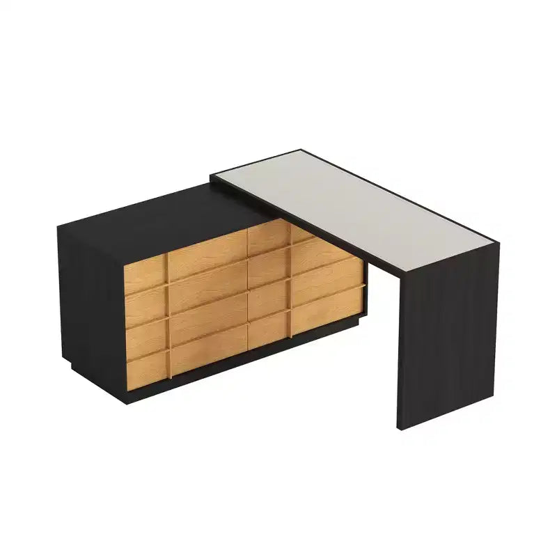 Luck Live Modern Extendable Rotating L-Shaped Vanity Table with 6 Drawers, Reversible Makeup Vanity for Bedroom