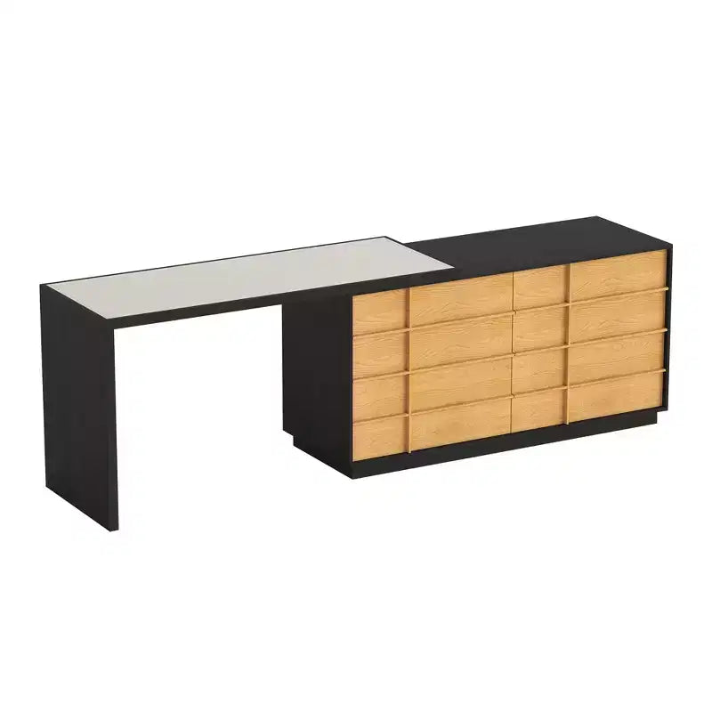 Luck Live Modern Extendable Rotating L-Shaped Vanity Table with 6 Drawers, Reversible Makeup Vanity for Bedroom