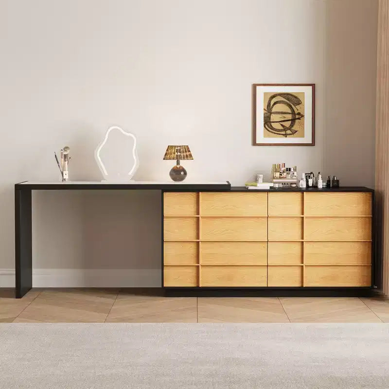Luck Live Modern Extendable Rotating L-Shaped Vanity Table with 6 Drawers, Reversible Makeup Vanity for Bedroom