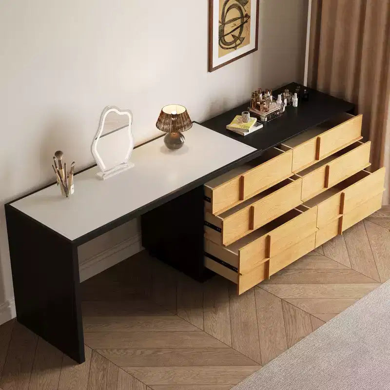 Luck Live Modern Extendable Rotating L-Shaped Vanity Table with 6 Drawers, Reversible Makeup Vanity for Bedroom