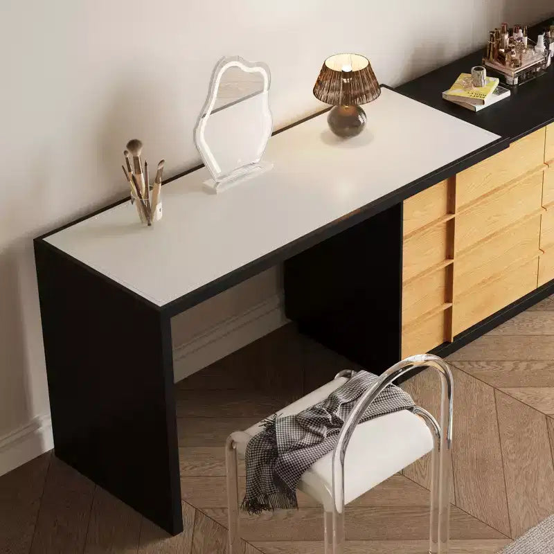 Luck Live Modern Extendable Rotating L-Shaped Vanity Table with 6 Drawers, Reversible Makeup Vanity for Bedroom