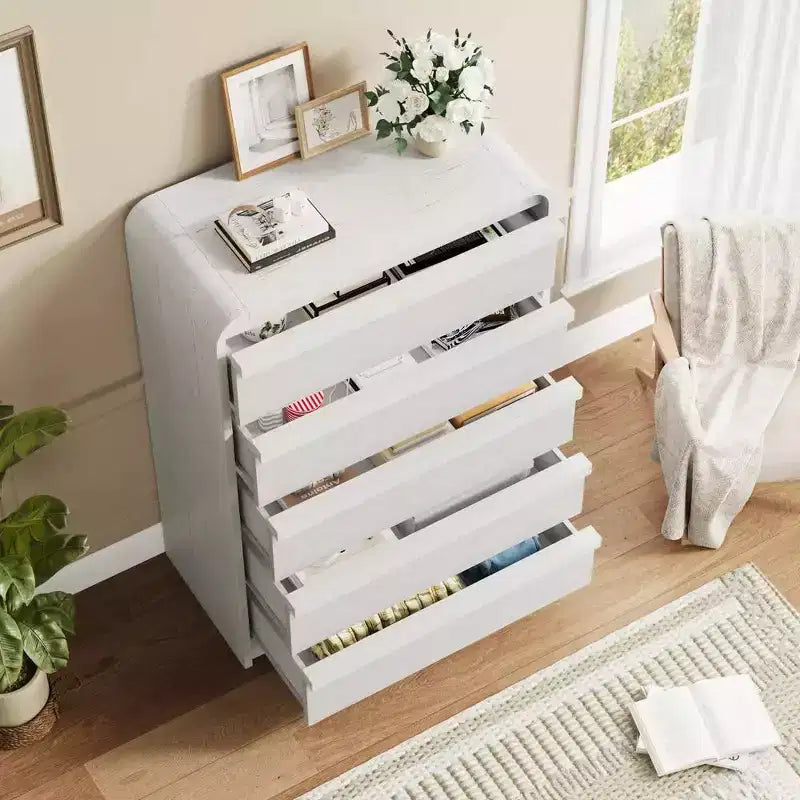45 Arched White 5-Drawer Dresser, Curved Wood Chest for Bedroom, Living Room and Nursery